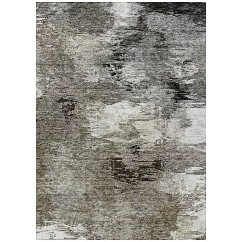 3' X 5' Taupe Beige And Ivory Abstract Washable Indoor Outdoor Area Rug