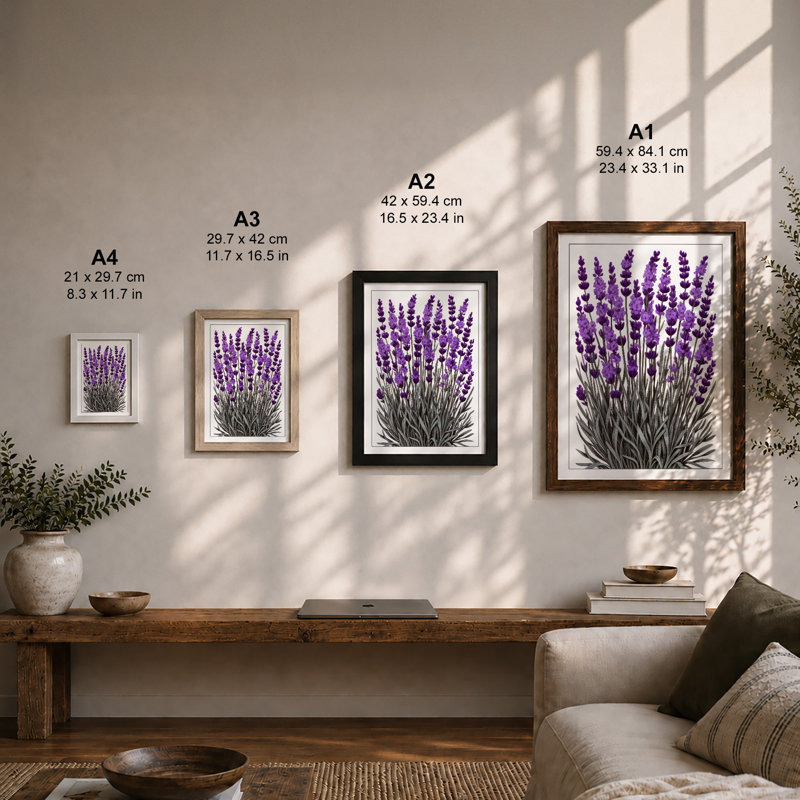 Lavender Study Botanical - Framed Print, Unframed, A4 - 29.7 x 21.0 cm