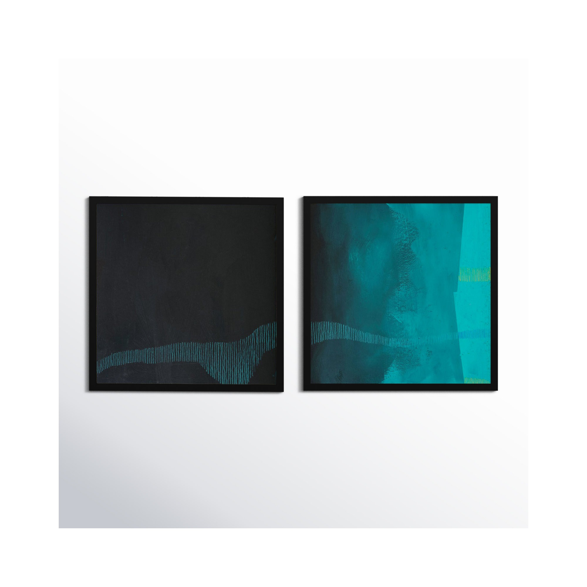 Delta Wave 3 & 4. Set Of 2 by Jacques Pilon, Black Framed, 44" H x 44" W x 1.25" D