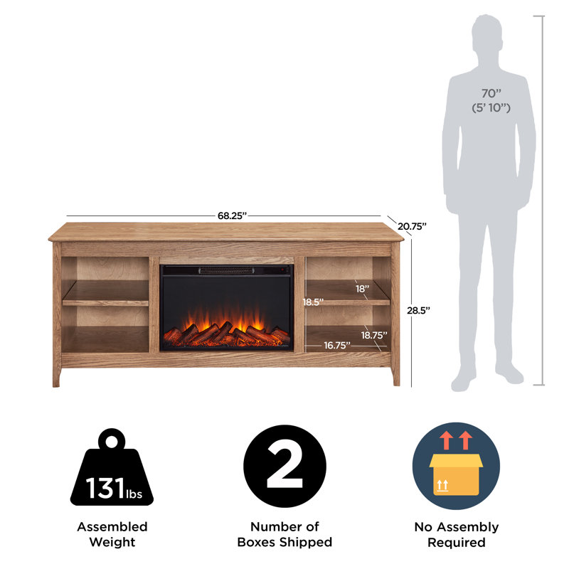Fraley 68" Electric Fireplace TV Stand, Tan Oak
