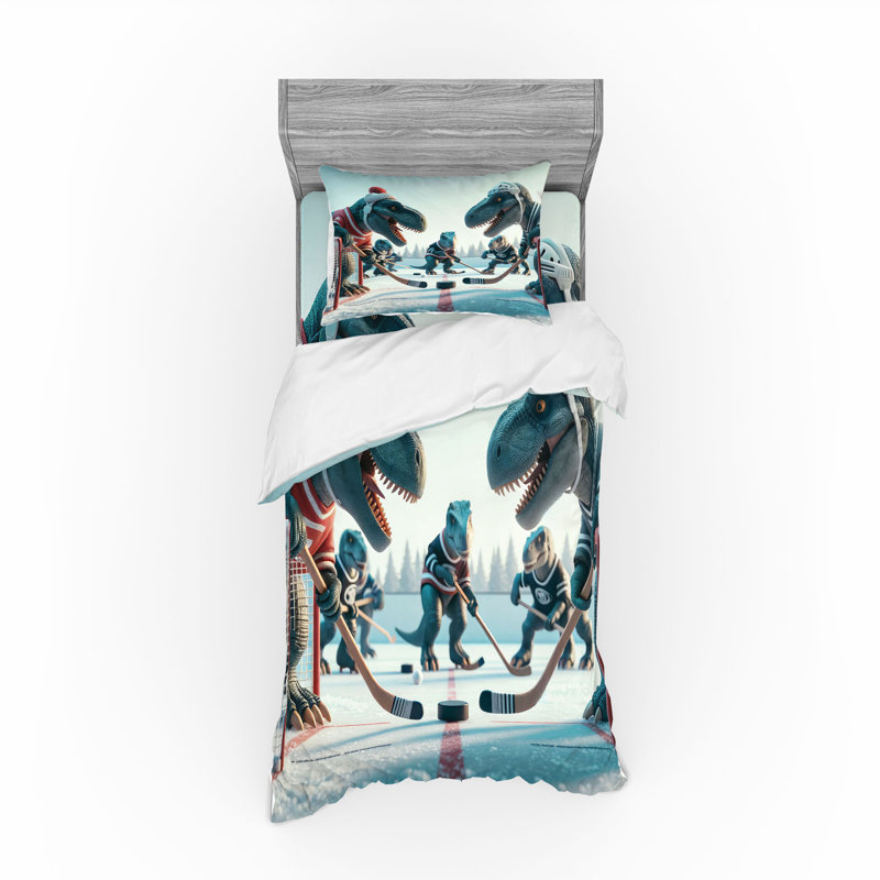 Ensemble de literie à motif de dinosaures Ambesonne et rubis bleu pétrole, Housse de couette simple + 6 pièces supplémentai