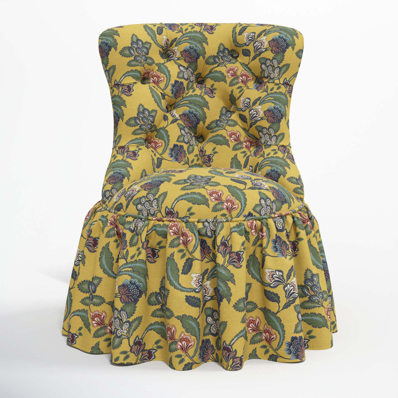 Minnie 25'' Wide Tufted Cotton Swivel Side Chair, Libby Floral Gold