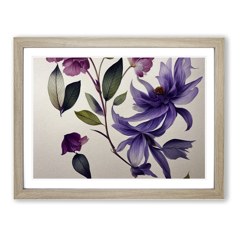 Shining Watercolour Flowers - Framed Print, 34cm H x 46cm W x 2cm D, Oak