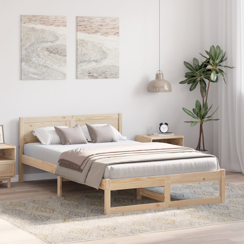 Bed Frame with Headboard Solid Pine Wood, 120 x 200cm, Natural