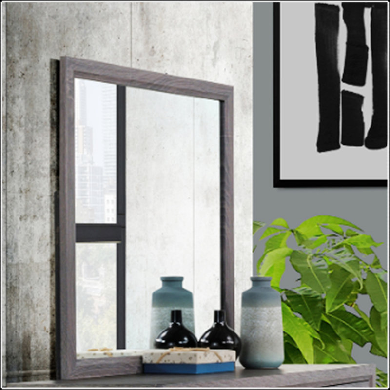 Miroir MIRAGE FOIL avec bordure en bois contemporaine, rehaussant le décor moderne et la conception, Gris