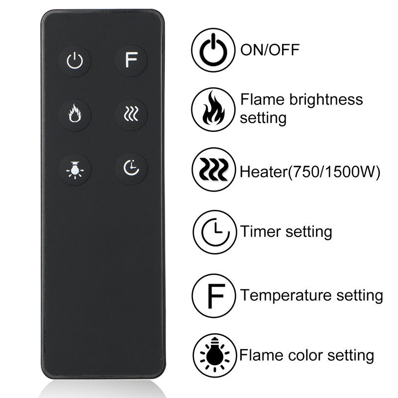 Eul 17 Stories Black Electric Fireplace, 43cm H x 102cm W x 14cm D