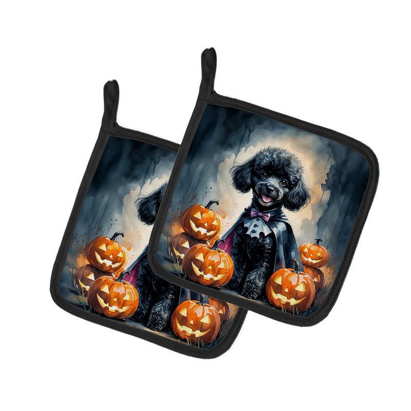 Paire de porte-pots d'Halloween caniche noir