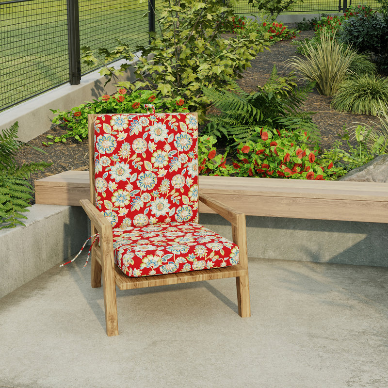 21" x 44" Outdoor Chair Cushion with Ties and Loop, Daelyn Cherry