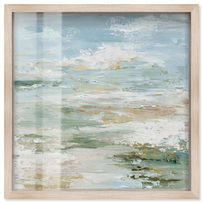 Coastal Haze Shadowbox Print Minimalist Wall Decor by Art Remedy, Blonde Frame, 17 x 17