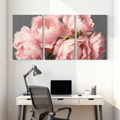 Pivoine roses roses, ensemble de 3 reproductions d'art sur toile