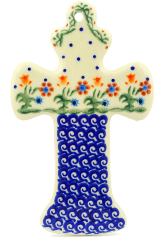 Spring Flowers Polish 7" Pottery Cross