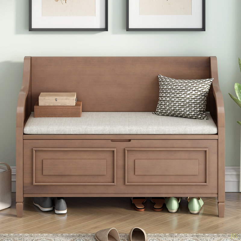 Banc de rangement multifonctionnel en bois massif avec charnière de sécurité Style, Beige, Beige