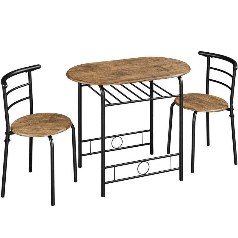 2 - Person Dining Set, Brown/Black, 90 cm L × 53 cm W × 75.5 cm H
