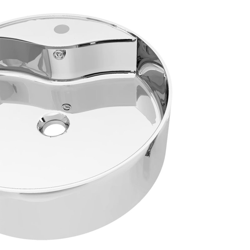 Belfry Bathroom Cavan Ceramic Round Sink with Overflow, Silver, 15.5cm H x 46.5cm W x 46.5cm D