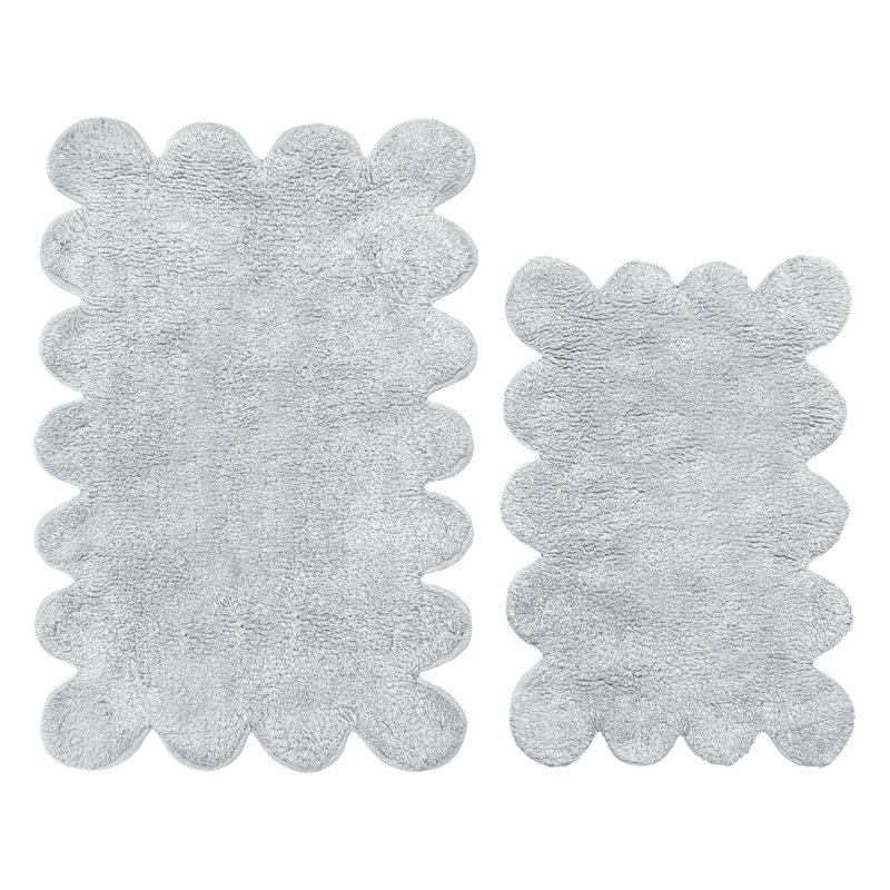 Two Piece Scalloped Bath Mat Set, Grey