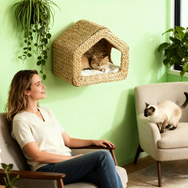 Étagère murale pour chat - conception de dégagement de plancher, artisanat en matériau naturel, sécurisée pour le saut, configuration polyvalente, création d'une aire de jeu pour bricolage, solution d'économie d'espace pour le coussin lavable, esthétique de ruppie maritime, coffre-fort