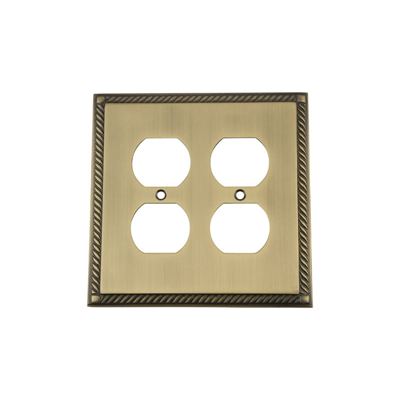 Rope 2-Gang Duplex Outlet Wall Plate, Antique Brass