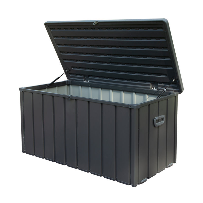 Domi Louvred Deck Box 100 Gallons Water Resistant Lockable with Wheels, 23.43"H x 49.41"W x 24.69"D