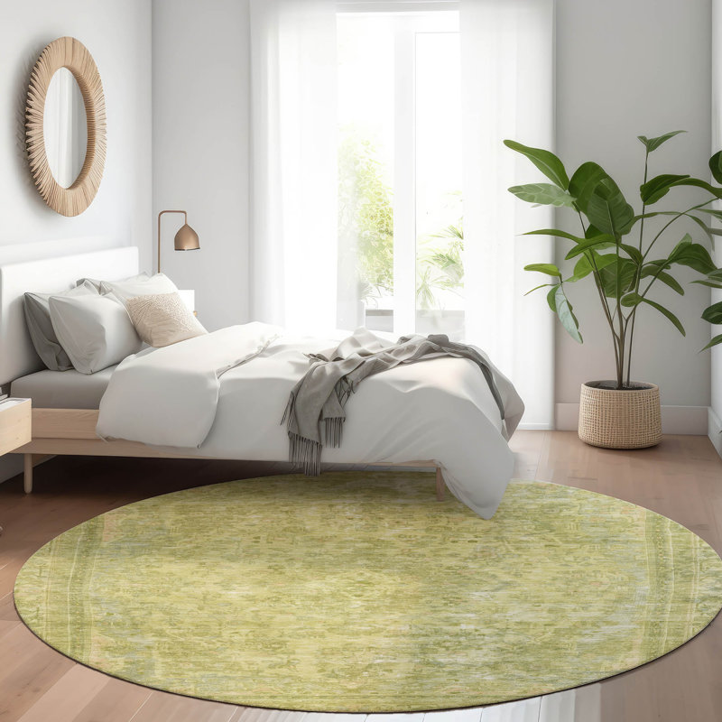 Machine Washable Indoor/Outdoor Claudian ACN1646 Cactus Rug, Round 8'