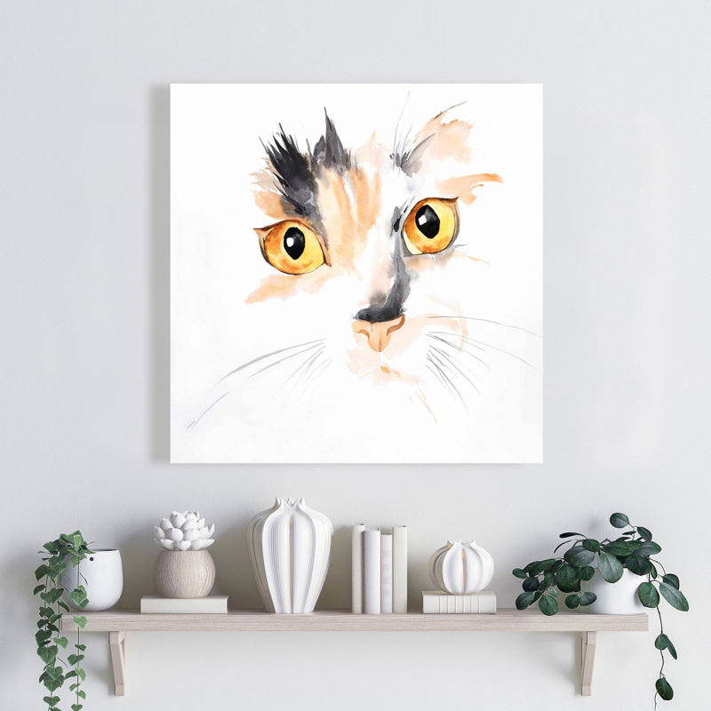 Aquarelle, visage de chat, toile agrandie - animal de compagnie gris