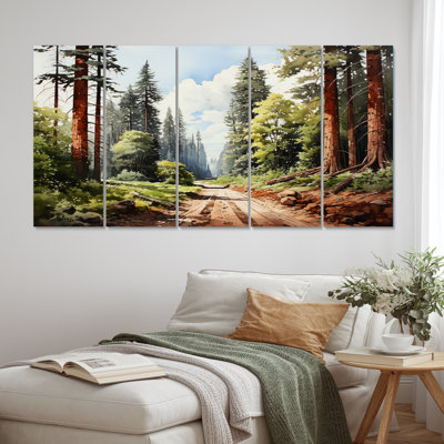 États-Unis, séquoia, forêt, cathédrale, art mural sur toile, 5 panneaux égaux
