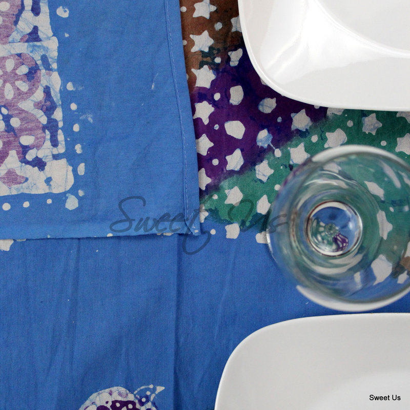 Nappe 100% coton Floral, Bleu ciel