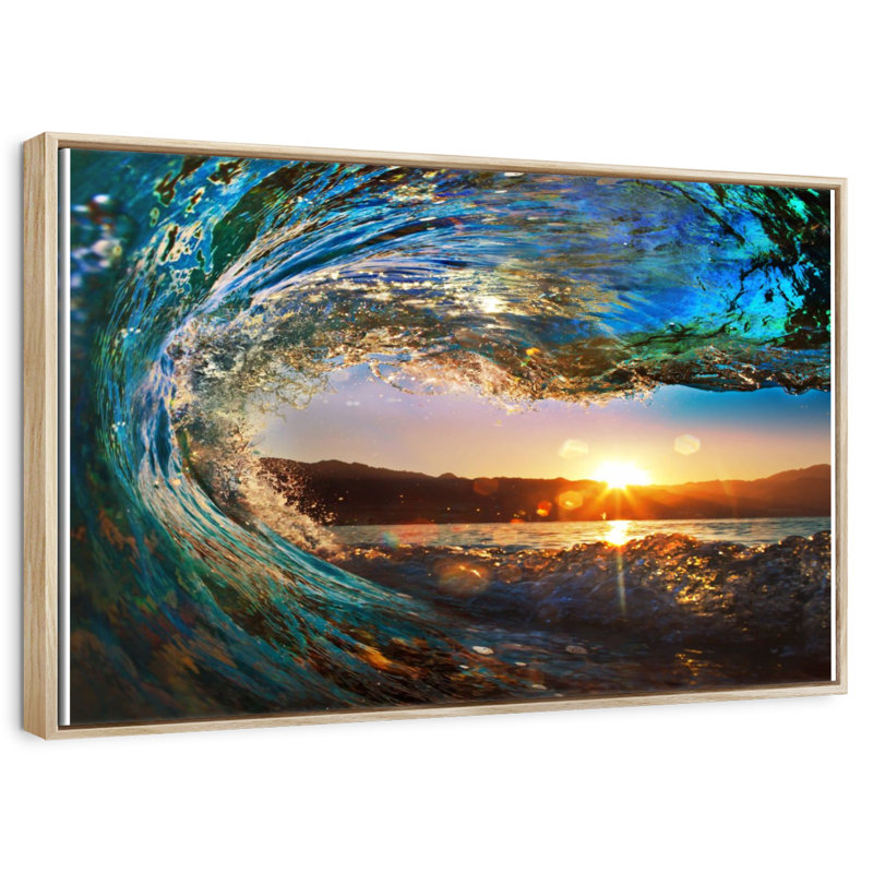 Vague d'océan, Cadre flottant en bois naturel, 46 po x 31 po