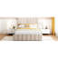 Lit plateforme tapissier beige avec rangement hydraulique fiable