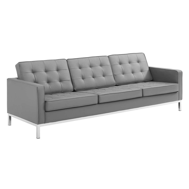 Loft Tufted Vegan Leather Sofa by Modway, Faux Leather Gray
