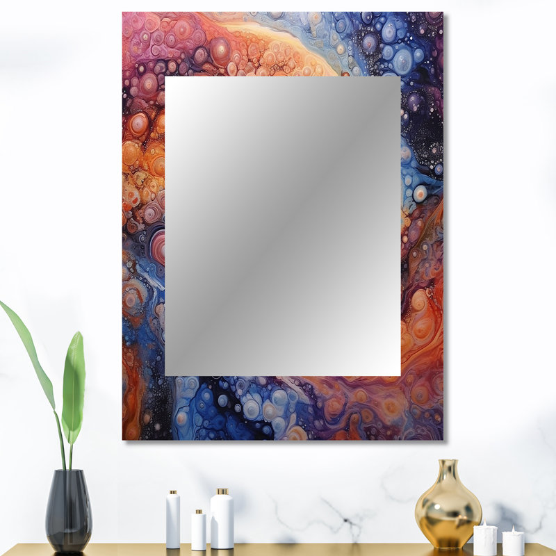 Jaune, orange, art galactique - miroir mural Comets Unique, miroir moderne, impression d'art en métal, 40 po x 30 po