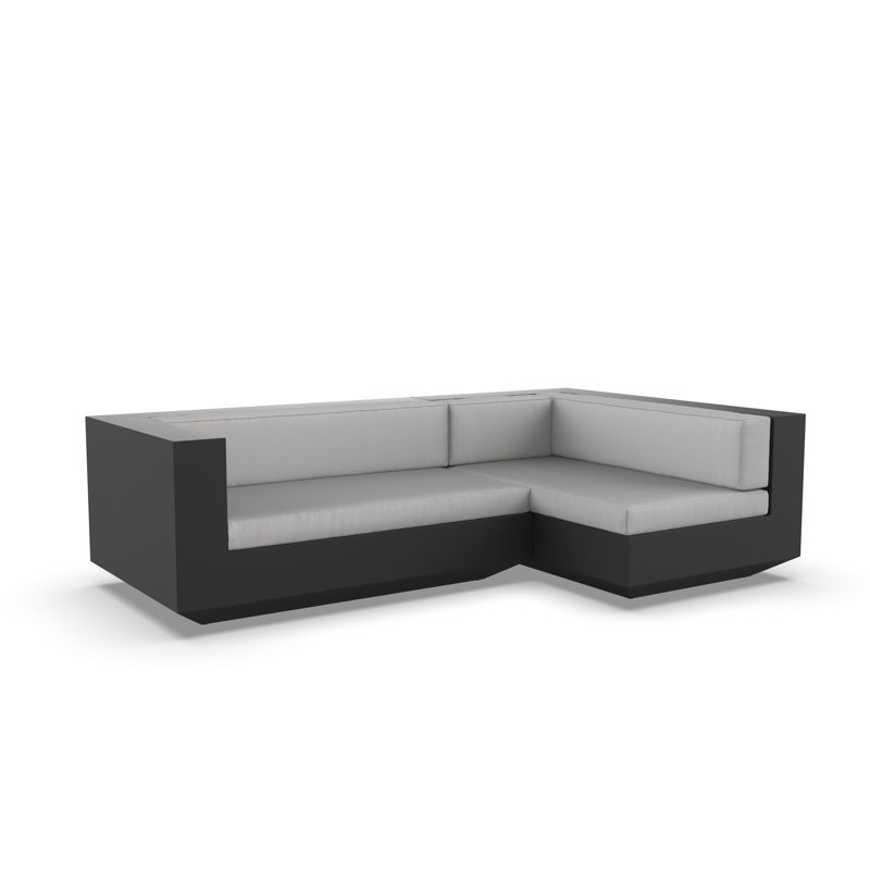 Vela 102.25" Wide Outdoor Reversible Patio Sectional with Cushions, Right Hand Facing, Black, Nautical Taupe