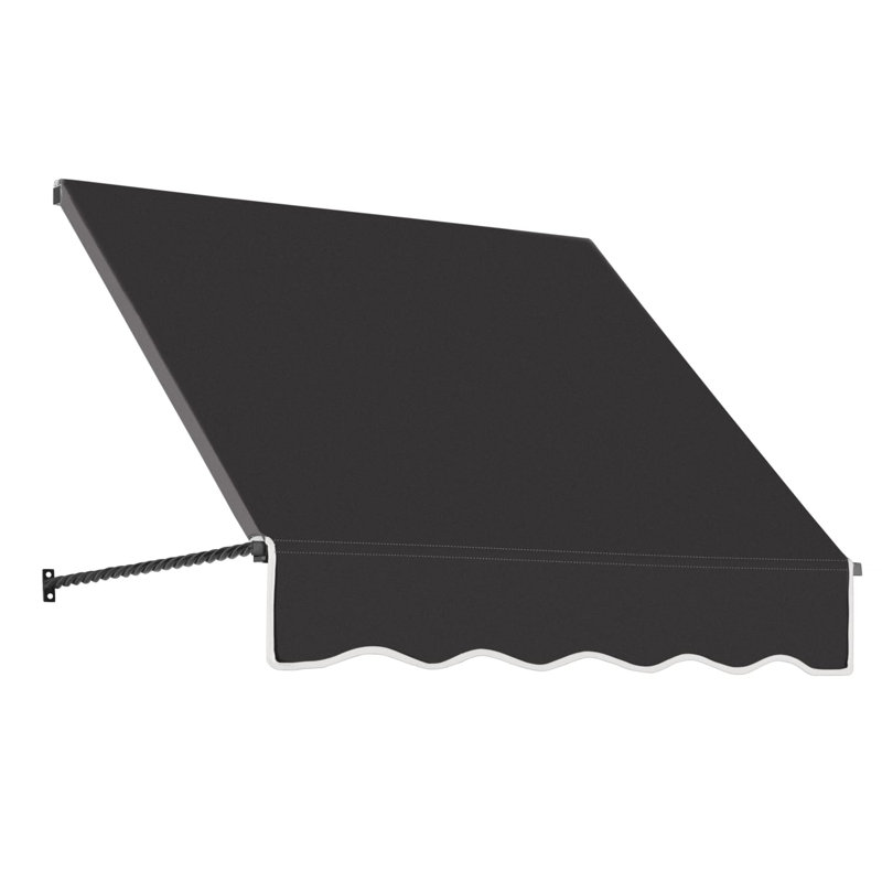 Awntech Santa Fe Acrylic Fabric Fixed Awning with Iron Rope Arms, Black, 44" H x 52.5" W x 24" D