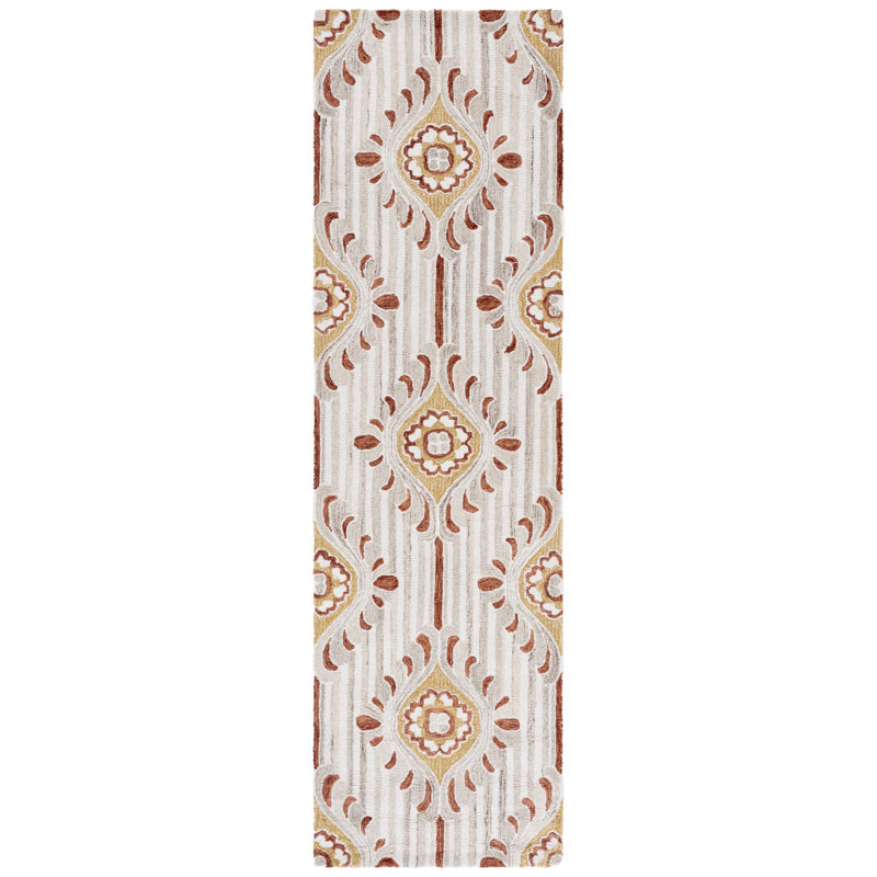 Pine 405 Hand Tufted Wool/Cotton Damask Rug in Beige/Gold, Runner 2'3" x 8'