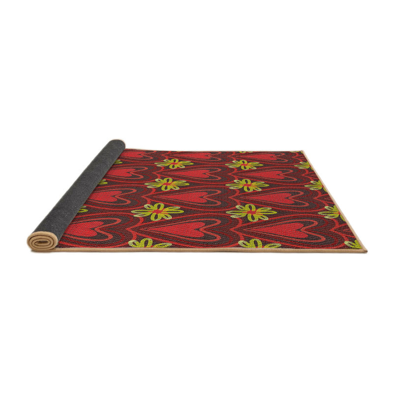 Rouge floral/Tapis décoratif jaune, Rond 5 pi