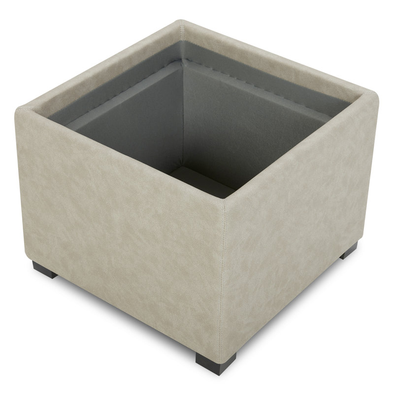 Brytnee Faux Leather Ottoman, Stone Gray Faux Leather