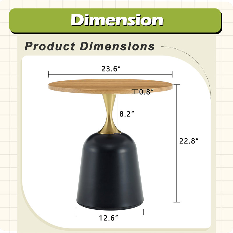 Table basse de table d'appoint circulaire de 23,6 pouces, table de salon à base en métal, décoration simple et moderne en grain