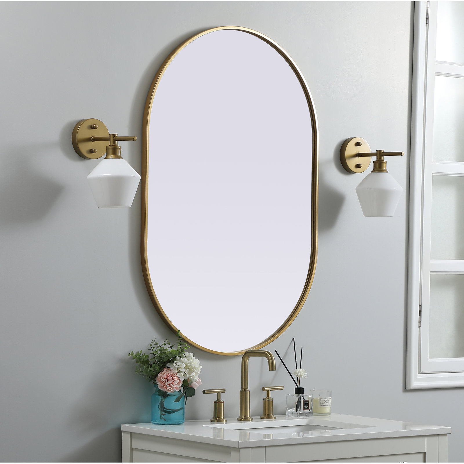 Sabine Metal Pill Wall Mirror, Brass, 40" x 27"