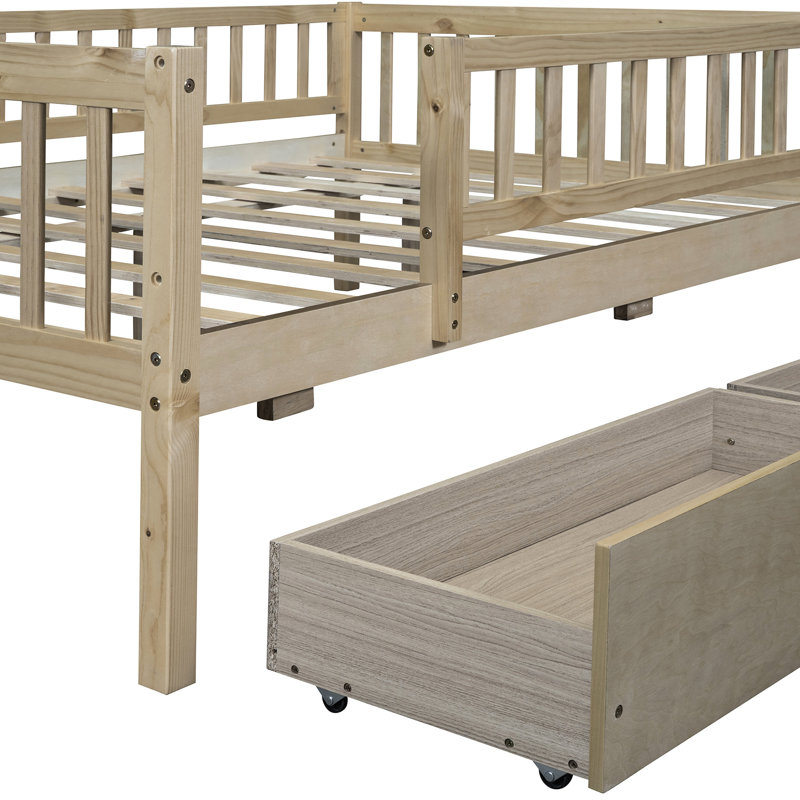Full Size Daybed In Natural Wood With Storage Drawers - Strong Pine Frame Optimize Space Use As Bedroom Or Living Room Item Simple Assembly Steps Two Construction, Saving Feature, Multi-Purpose For &