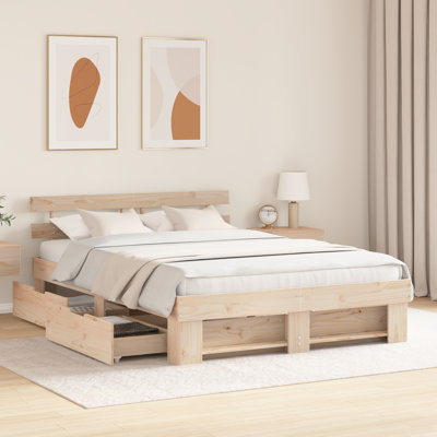 Bed Frame with Headboard Solid Pine Wood