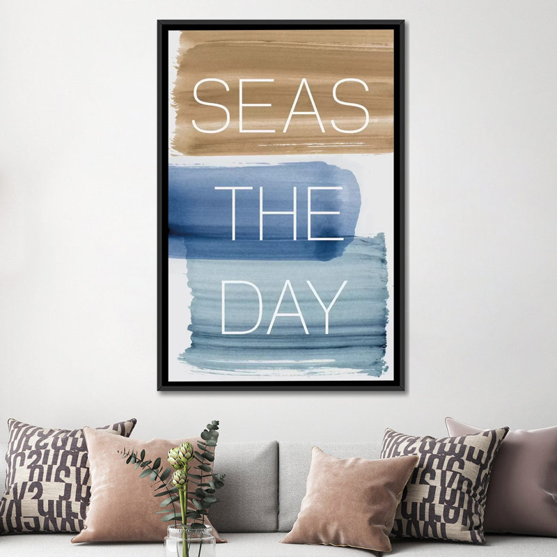 « mers the day », art textuel sur toile, H 26 po x l 18 po x P 1,5 po, Toile avec cadre noir, Pas de tapis