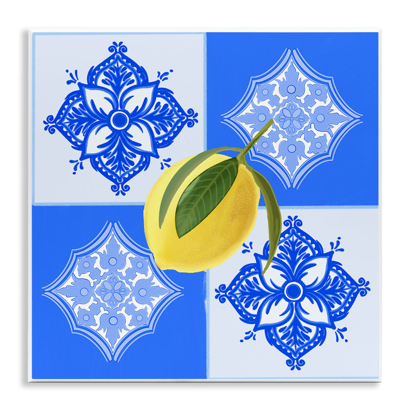 Plaque murale citron sur carreaux géométriques, design par Ashley Singleton