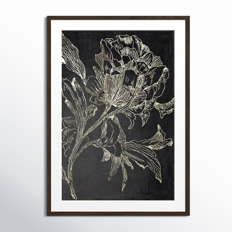 Clarendon Golden Flower Folklore I by Asia Jensen - Picture Frame Graphic Art Print, Walnut Framed, 41.5" H x 29.5" W