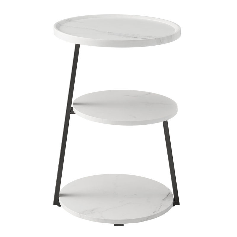 Skylar White Marble and Black Metal 3-Tier Round Accent Table