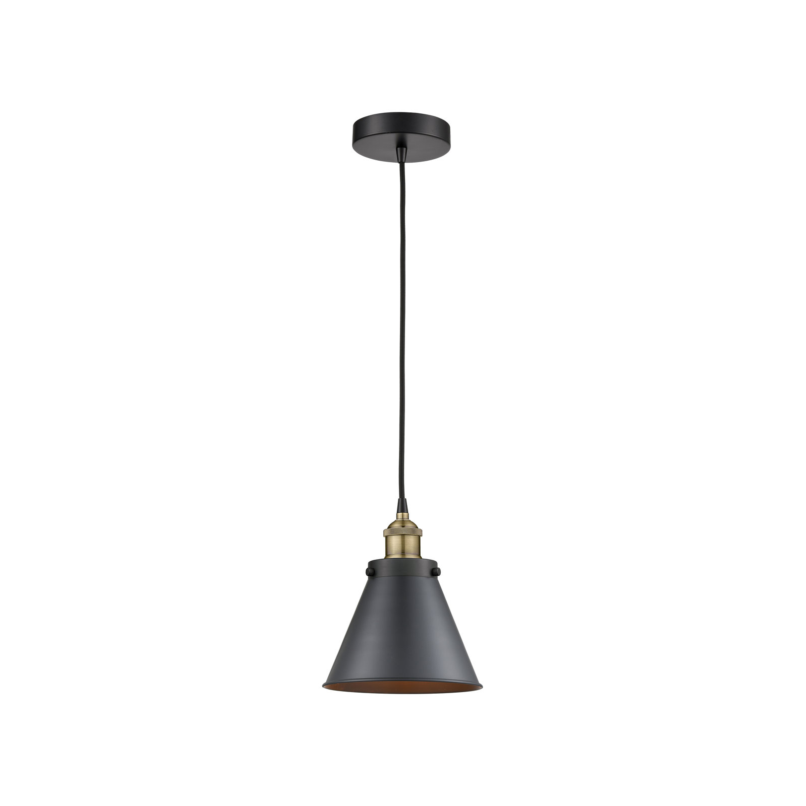 Rouvin Single Light Metal Dimmable Pendant, Black Antique Brass