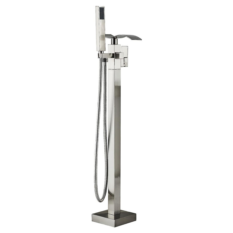 Floor Waterfall Faucet with Diverter, Brushed Nickel