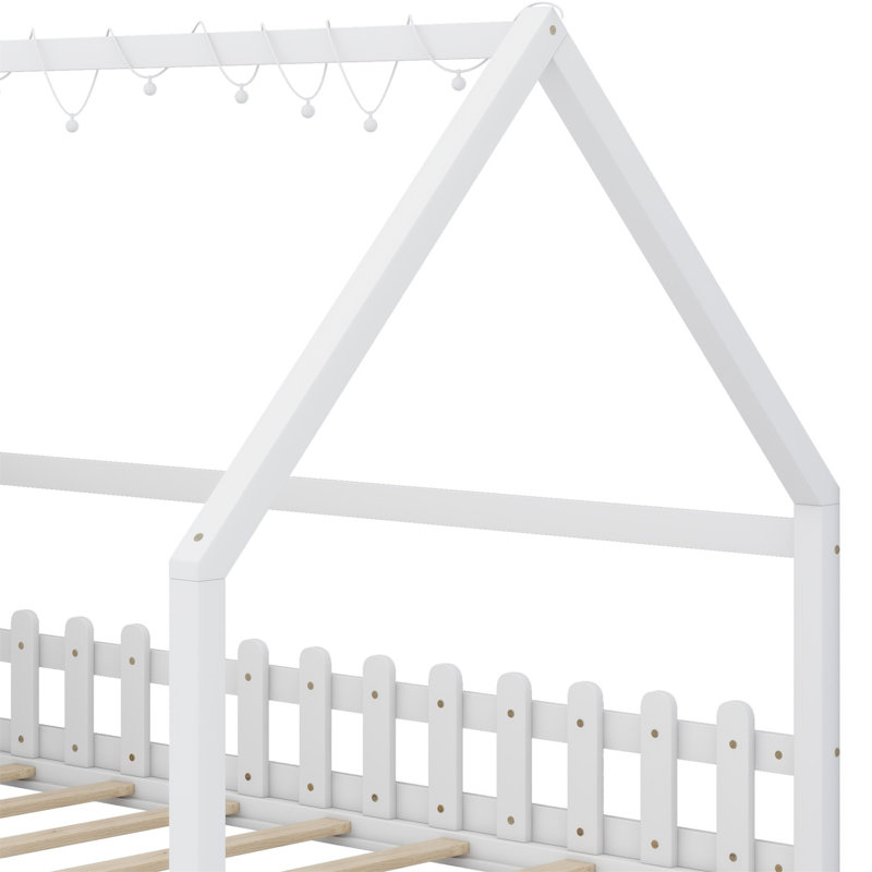Lit maison avec fenêtre et clôture, DEL, blanc