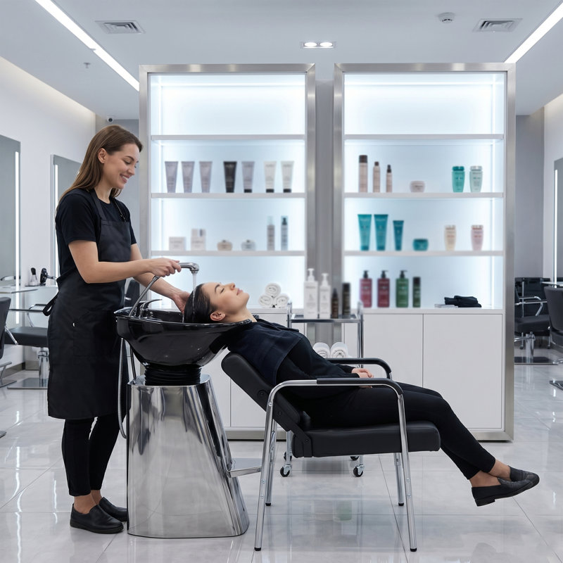 Fauteuil de shampooing inclinable en cuir synthétique