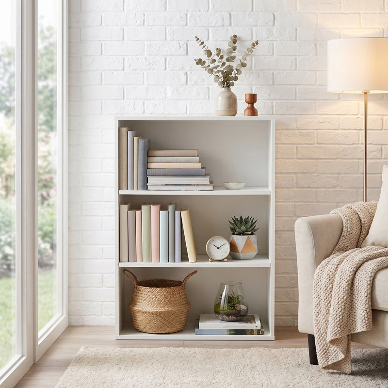 Sayef Standard Bookcase, White, (3 Shelves) 31.8" H x 23.6" W x 9.4" D