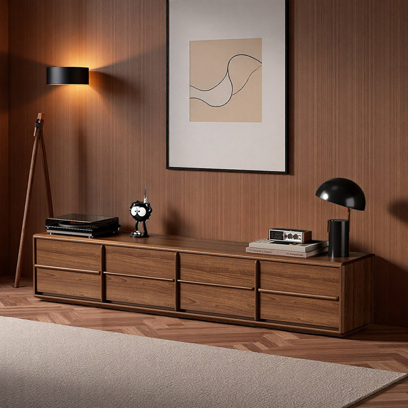 Meuble télé moderne au sol rétro, 16.53"H x 78.74"L x 15.74"W, Noir noyer