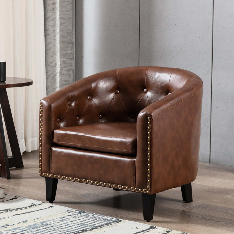 Fauteuil demi-tonneau l 28,3 po, Similicuir brun foncé